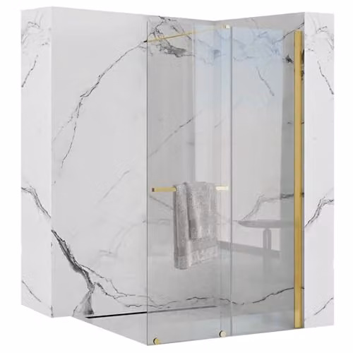 Rea - Parete Doccia Cortis Gold 100 - Walk In Vetro Temperato Di Sicurezza Trasparente 6 mm (Oro)