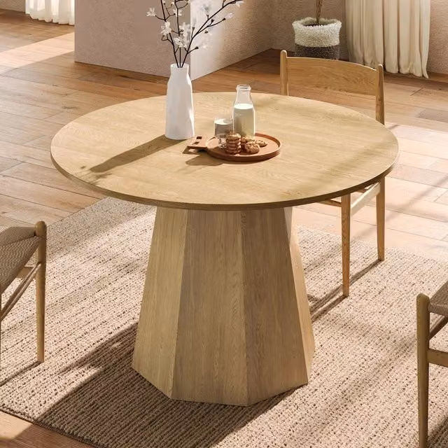 Tavolo da pranzo rotondo Minimal effetto quercia marrone, Diametro: 120 cm, Altezza: 75 cm – 1