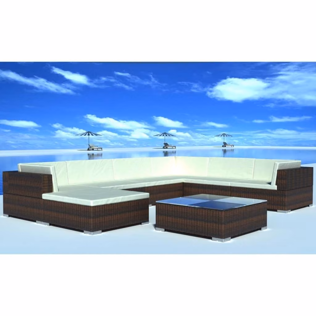 Maison Exclusive - Set da giardino 8 pezzi con cuscini in polyrattan marrone