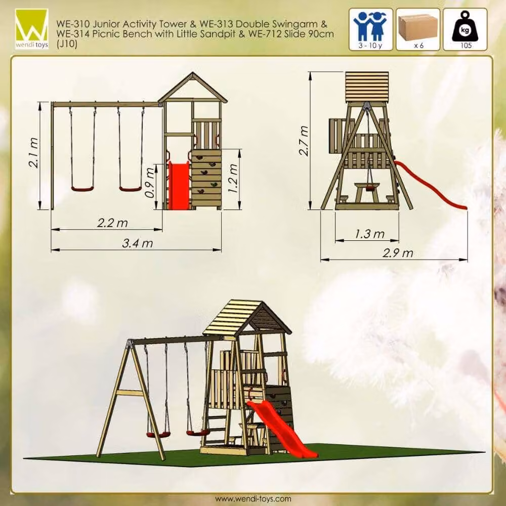 Wendi Toys Torre giochi Flamingo in legno Pavimento incluso Tetto a due falde