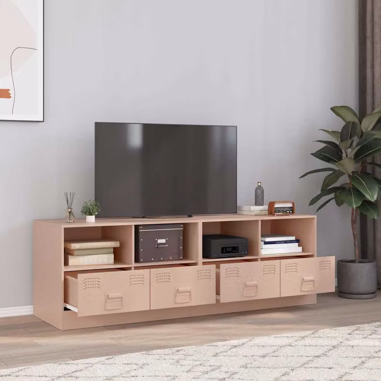Set di 2 mobili TV moderni vidaXL in metallo e MDF colore rosa L 67 cm x P 39 cm x H 44 cm