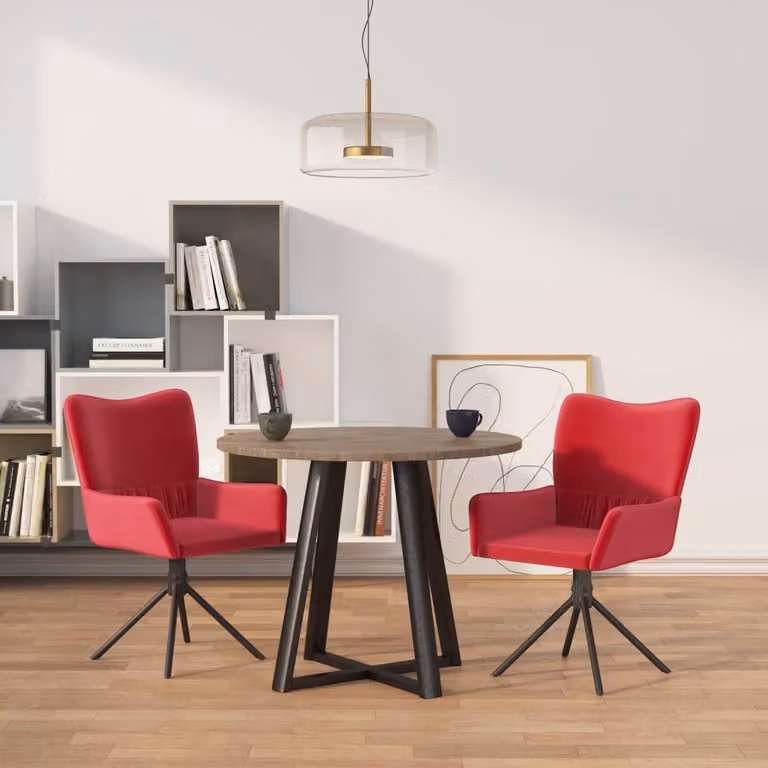 The Living Store Sedie da pranzo 2 pz. Girevoli in velluto rosso vino