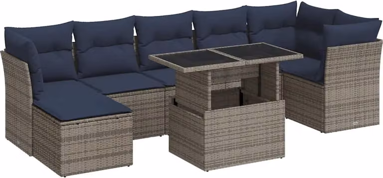 Set Divani da Giardino 8pz con Cuscini Grigio Polyrattan Acacia