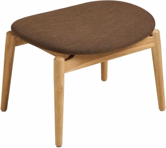 Vikasa Home Poggiapiedi Olvera in Poliestere Marrone con Gambe in Rovere FSC L/P/H: 53,5 x 43 x 38 cm