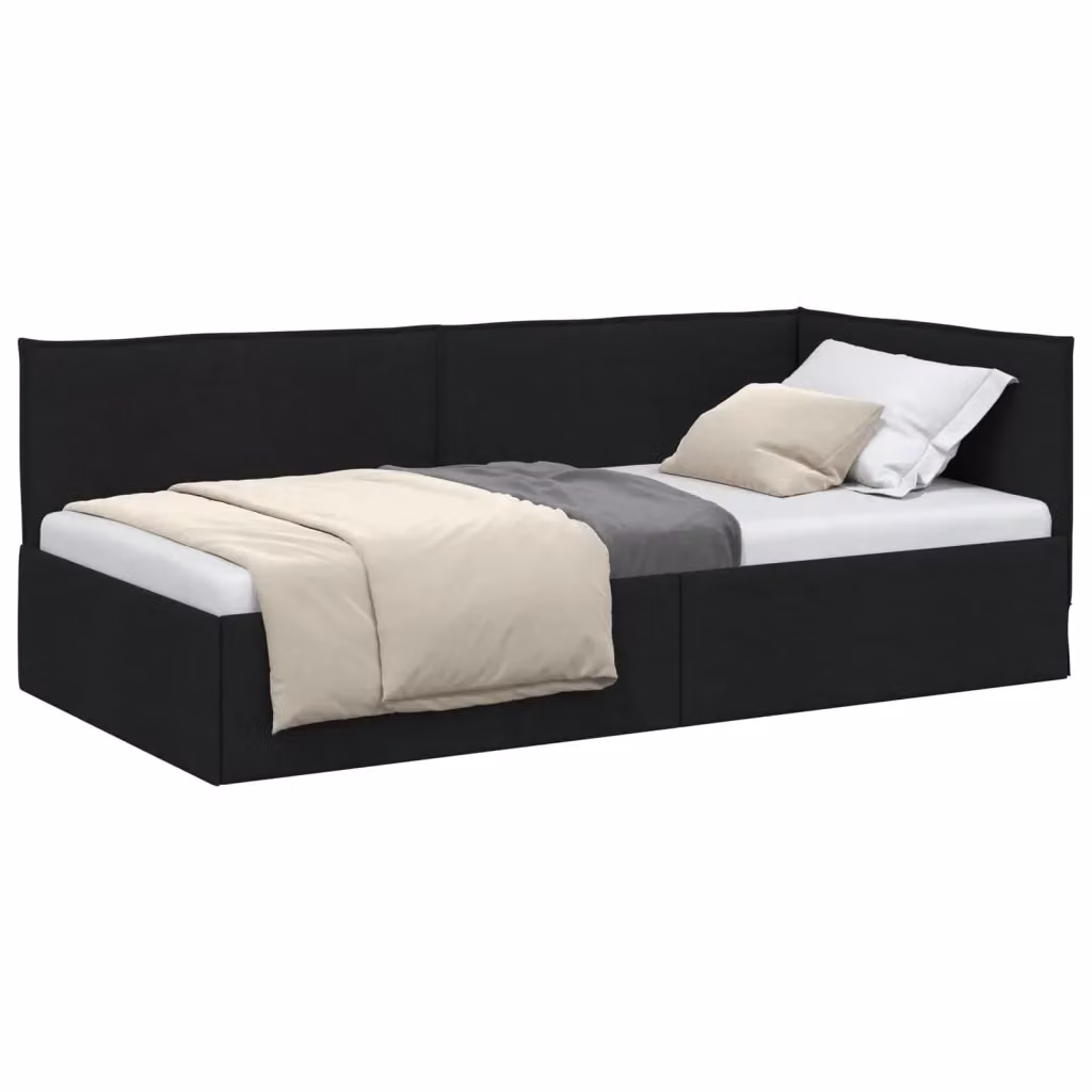 vidaXL Cornice del letto ad angolo asimmetrica in tessuto nero L 200 x P 80 x H 74 cm – 2
