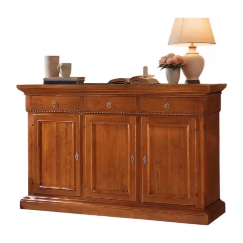 Credenza in legno stile arte povera con 3 porte di Mobili 2G, colore noce, L: 190 cm, P: 50 cm, H: 111 cm – 1