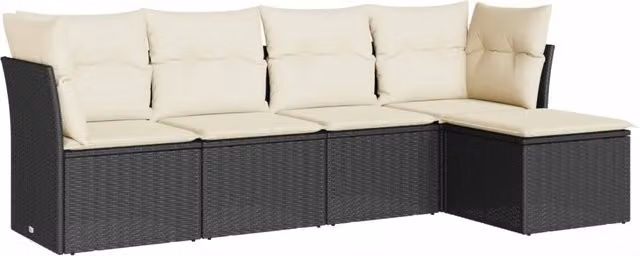 Set Divani da Giardino 5 pz | Set Salotto da Giardino con Cuscini in Polyrattan Nero