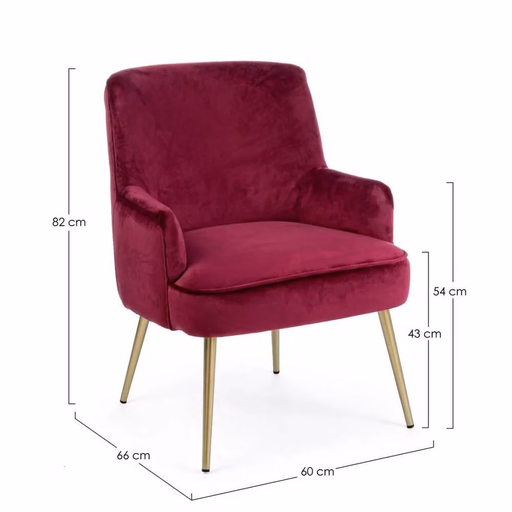 Poltrona Clelia Bizzotto in Velluto Rosso con Braccioli e Struttura in Legno e Metallo – 2