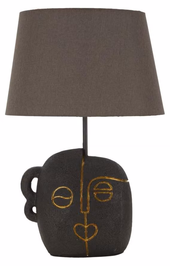 Lampada da Tavolo Tribal Ø30,5x46 cm in Resina e Ferro e Tessuto Marrone e Oro
