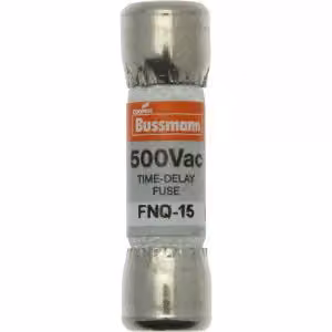 Inserto fusibile Eaton, bassa tensione, 15 A, CA 500 V, 200 kA, 10 x 38 mm, 13⁄32 x 1-1⁄2 pollici, di ricambio, UL, con codice colore, a intervento lento FNQ-15