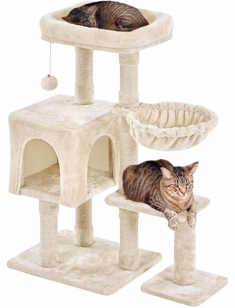 Yaheetech, albero per gatti stabile, altezza 96 cm, con 6 pali per graffiare, color beige