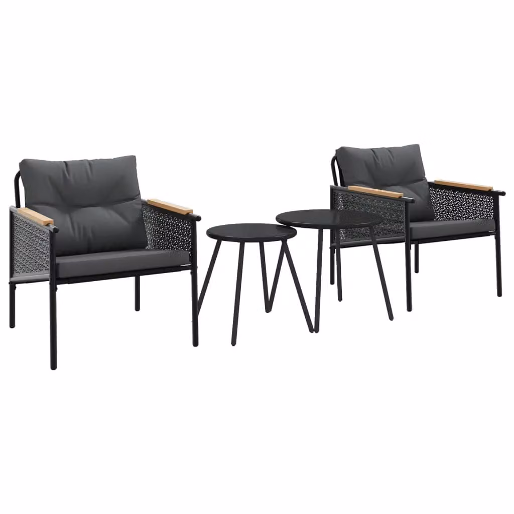 Set Mobili da Balcone 4 pz con Cuscini Nero in Acciaio