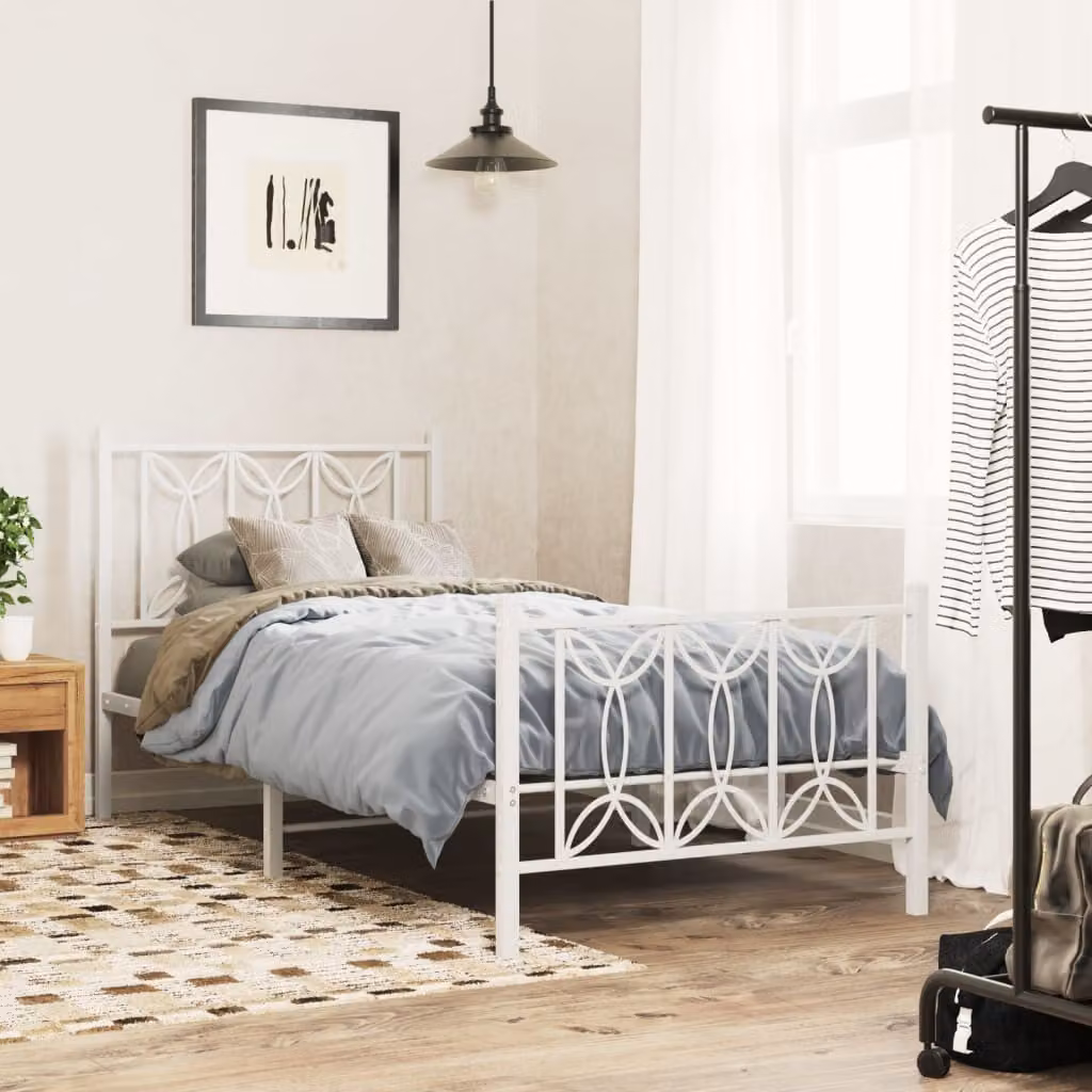 vidaXL Giroletto in metallo con testiera e pediera, Bianco, L: 80 cm, P: 196 cm, H: 90 cm