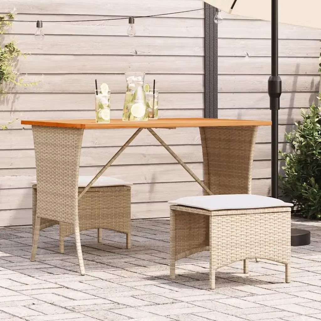 Set da Pranzo da Giardino Moderno in Polyrattan con Tavolo in Legno di Acacia e Cuscini Beige – 2