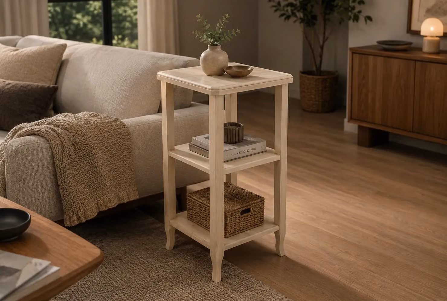 Consolle etagere in legno grezzo marrone Mobili 2G L/P/H: 40 x 40 x 81 cm – 3