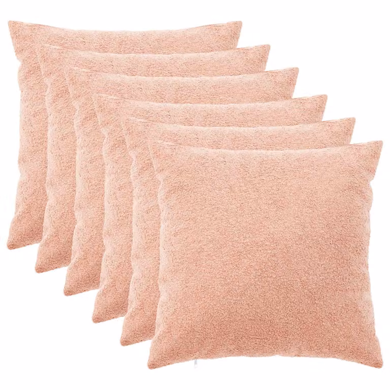Set di 6 federe vidaXL HEERLEN rosa in tessuto bouclé, L 80 x P 80 cm
