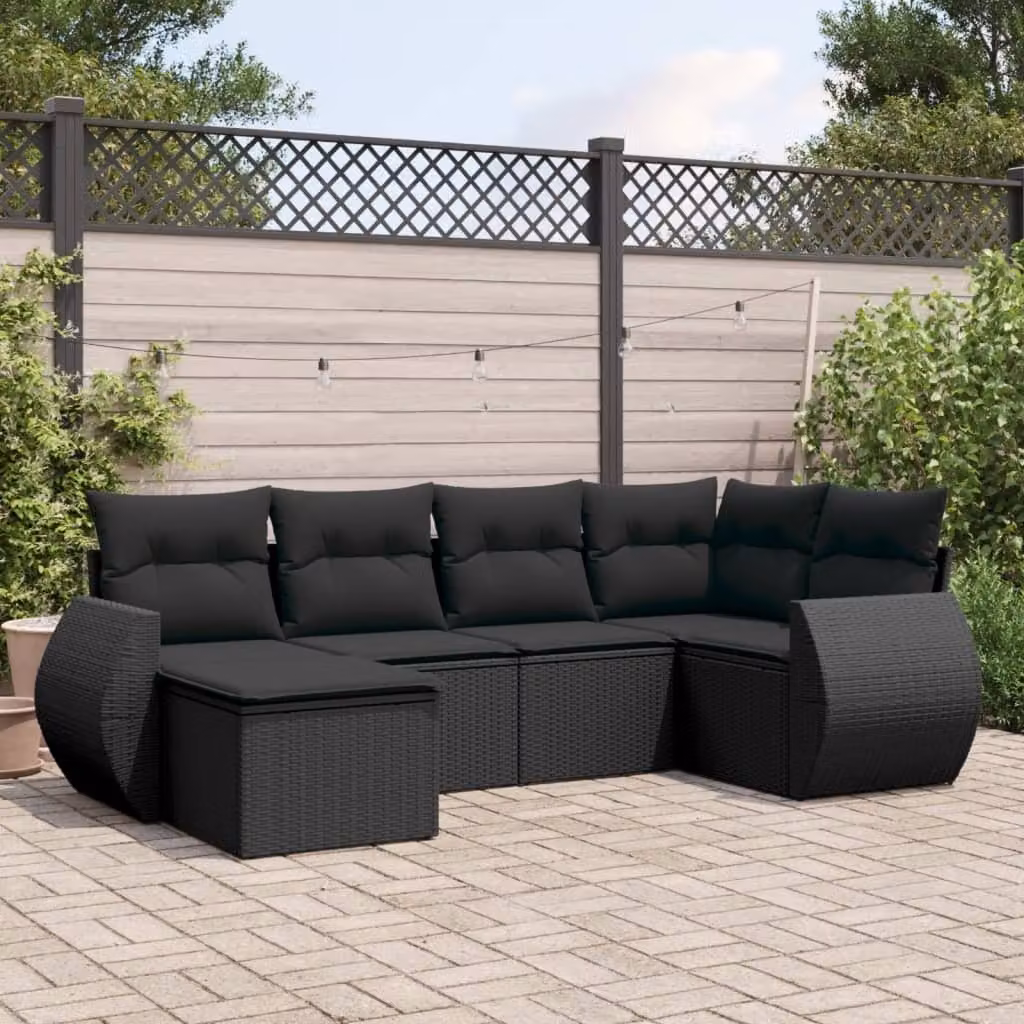 Maison Exclusive - Set Divano da Giardino 6 pz con Cuscini Nero in Polyrattan