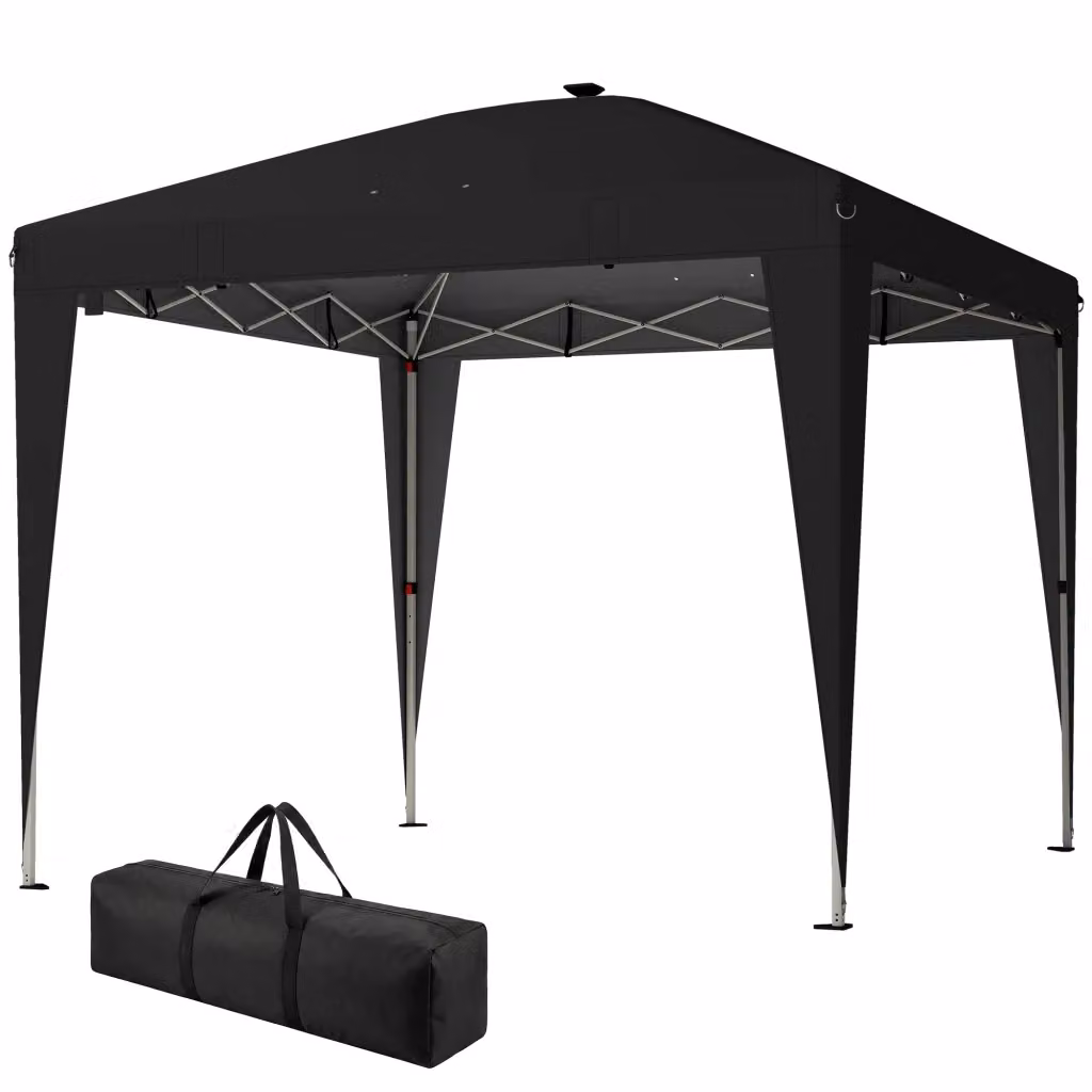 Gazebo Pieghevole Zephmum Nero con Luce e Telecomando in Metallo e Poliestere L/P: 3 x 3 m – 2
