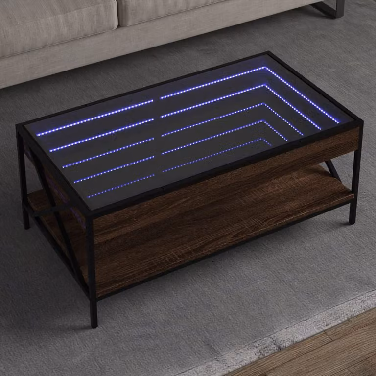 Tavolino da salotto vidaXL Infinity con LED in rovere marrone e vetro, L 90 cm x P 50 cm x H 38 cm