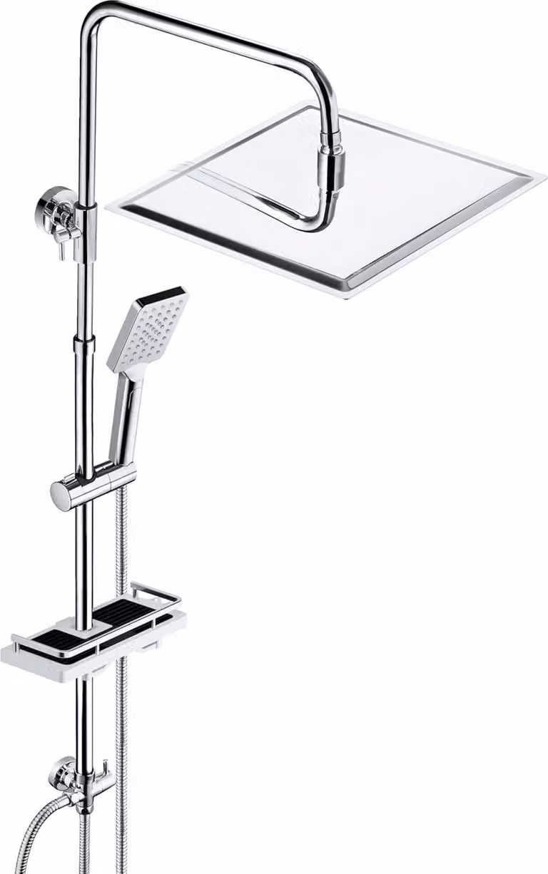 Sistema doccia in acciaio inossidabile con ripiano regolabile, doccia a pioggia 30x30 cm, soffione a mano, per bagno