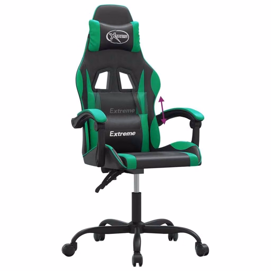 Sedia da Gaming Nera e Verde in Pelle finta