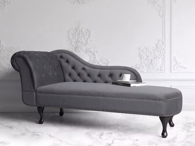 Chaise longue BELIANI in velluto grigio versione sinistra con design a L e dettagli capitonné – 1