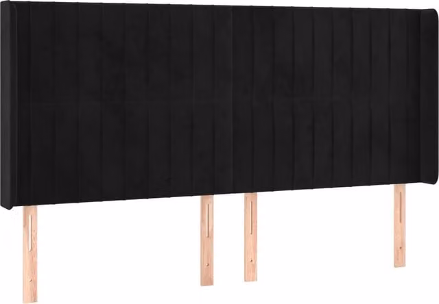 Testiera ad orecchio in velluto nero con struttura in legno L: 183 cm, P: 16 cm, H: 118/128 cm – 1