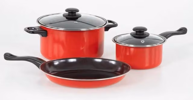 Set di 5 Pentole Zenith Red Casa Collection in Acciaio al Carbonio con Rivestimento Antiaderente, Colore Rosso