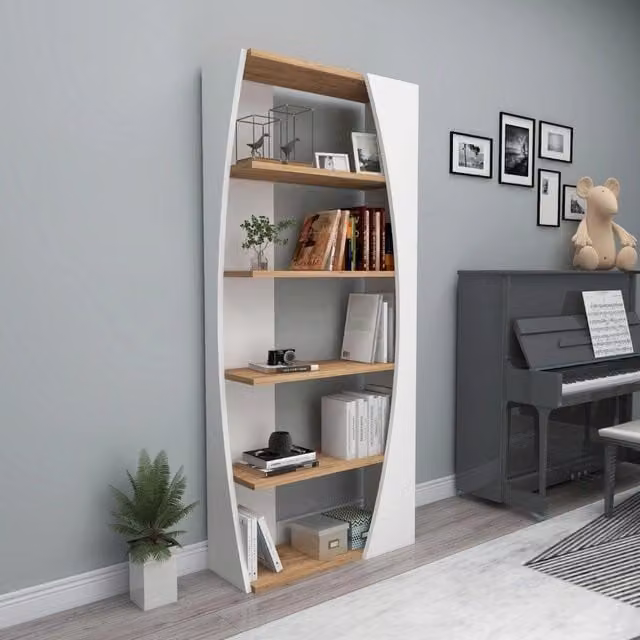 Libreria DMORA con 4 Ripiani, Moderna e in Legno, Disponibile in Bianco o Marrone, L: 64 cm, P: 24 cm, H: 150 cm – 1