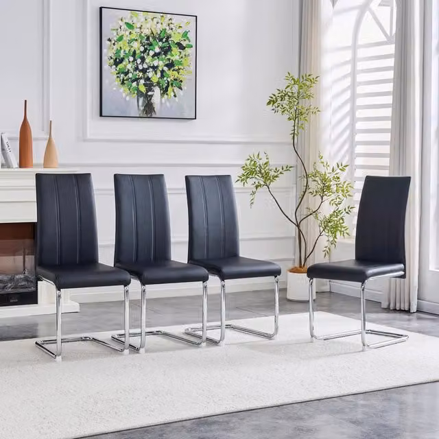 Sedia da Pranzo Moderna ¨C MINIMAL ¨C Nero, Ecopelle e Struttura in Metallo