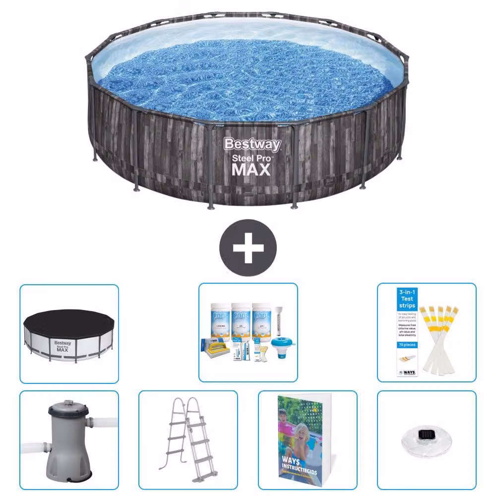 Bestway Steel Pro MAX, piscina in acciaio, forma rotonda, dimensioni 427x107 cm, composta da 6 parti, modello S576