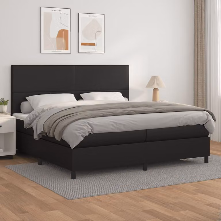vidaXL Letto Ibrido con Giroletto a Molle e Materasso in Similpelle Nero e Bianco L/P/H: 200 x 200 x 128 cm