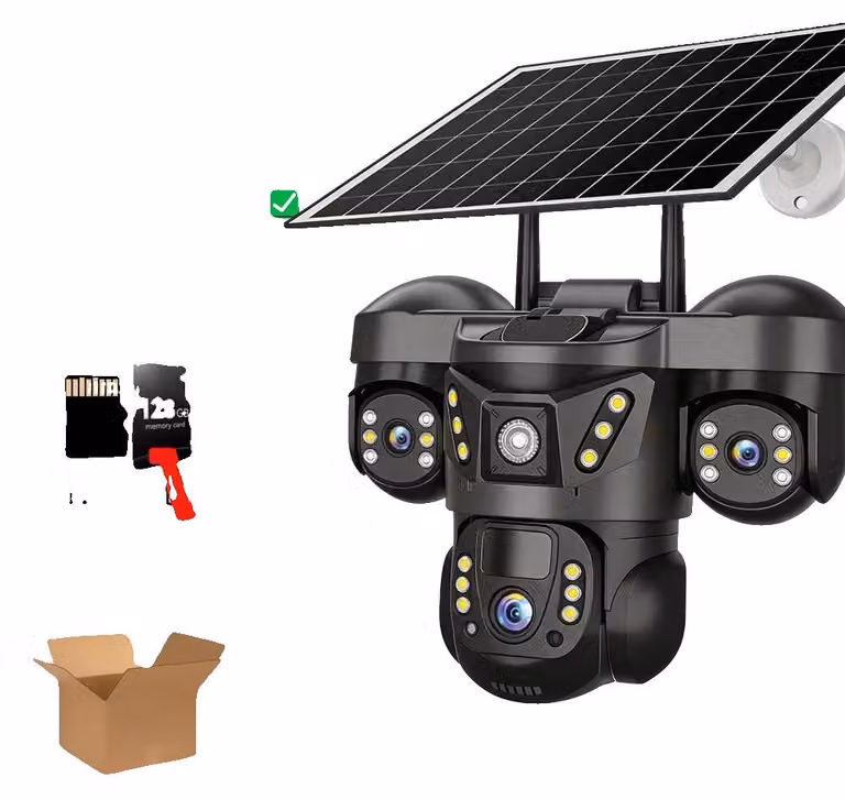 Telecamera IP, alimentata a energia solare, con funzione di rotazione, inclinazione e zoom, dotata di connessione Wi-Fi e supporto per scheda di memoria da 128G