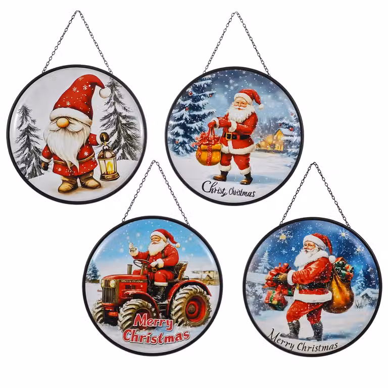 Appendino Natalizio in Latta VESTIAMO CASA con decorazione Santa, Multicolore, Diametro: 30 cm