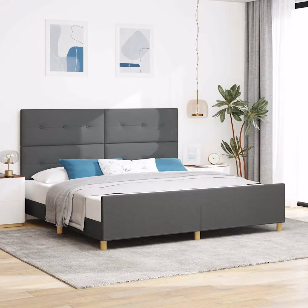 Struttura del letto moderna vidaXL in tessuto grigio con telaio in legno e MDF, dimensioni 200 x 200 cm