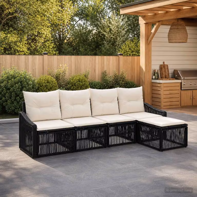 Set Divano da Giardino vidaXL 5 Pezzi a Forma di L con Cuscini Nero