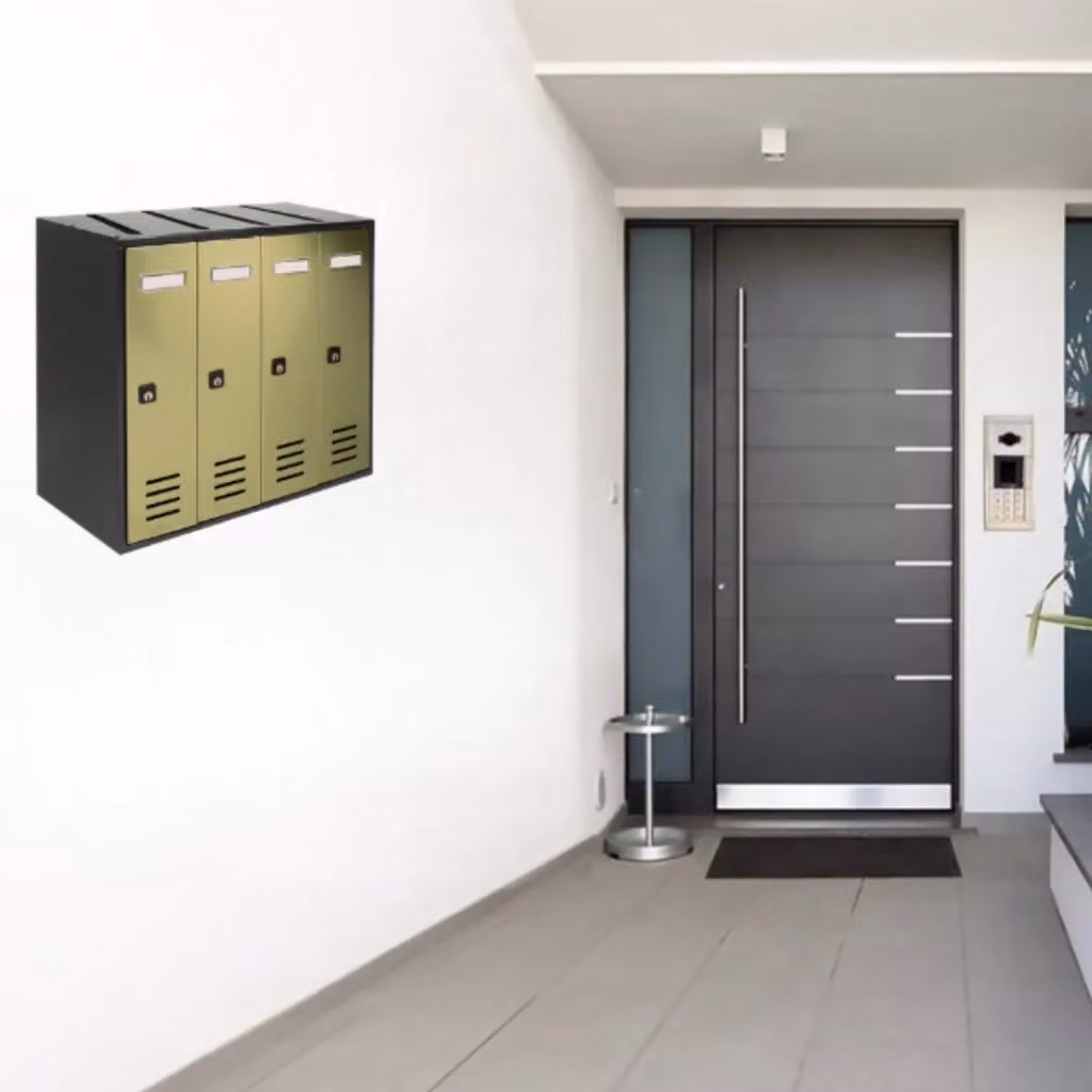 ALUBOX CUBO Cassette Postali Condominiali da 4 Posti in Lamiera Zincata, Colore Antracite con Sportelli Bronzo Antico, L/P/H: 38,5 x 43 x 25 cm – 2
