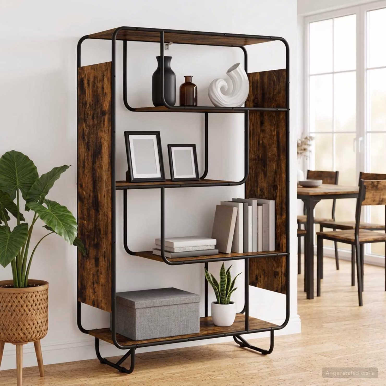 Credenza vidaXL in stile industrial in legno ingegnerizzato e metallo, colore Rovere Fumo, L: 93.5 cm, P: 37.5 cm, H: 144 cm