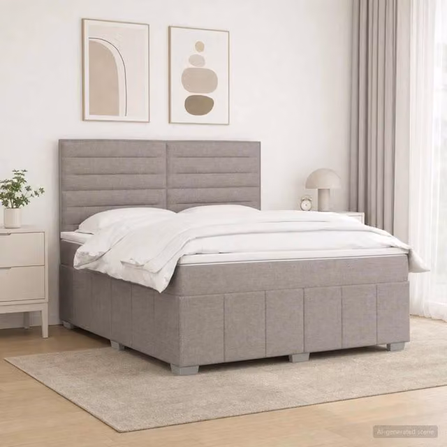 Letto box spring con materasso vidaXL in tessuto beige L/P: 140 x 200 cm