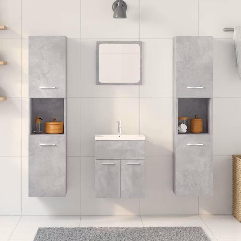 Set di mobili da bagno vidaXL in legno e vetro, 5 pezzi, grigio e bianco, design moderno a parete