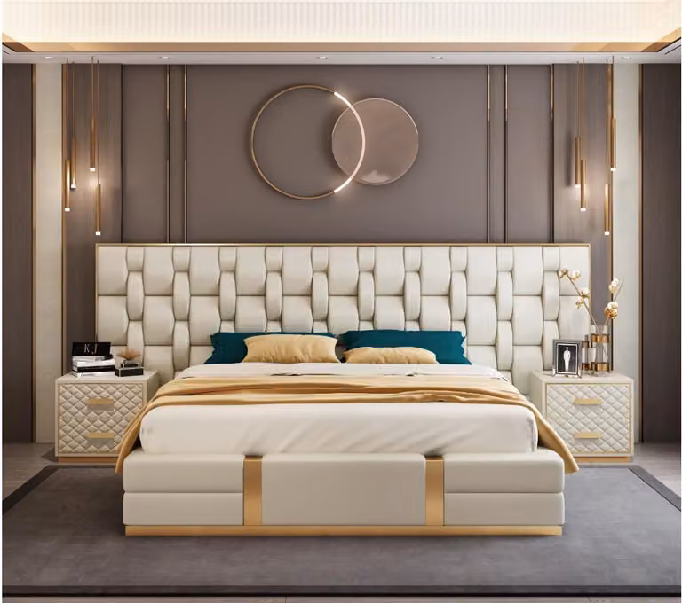 Edelstahl Luxus Bett Metall Leder Betten Hotel Chesterfield 180x200 Luxus