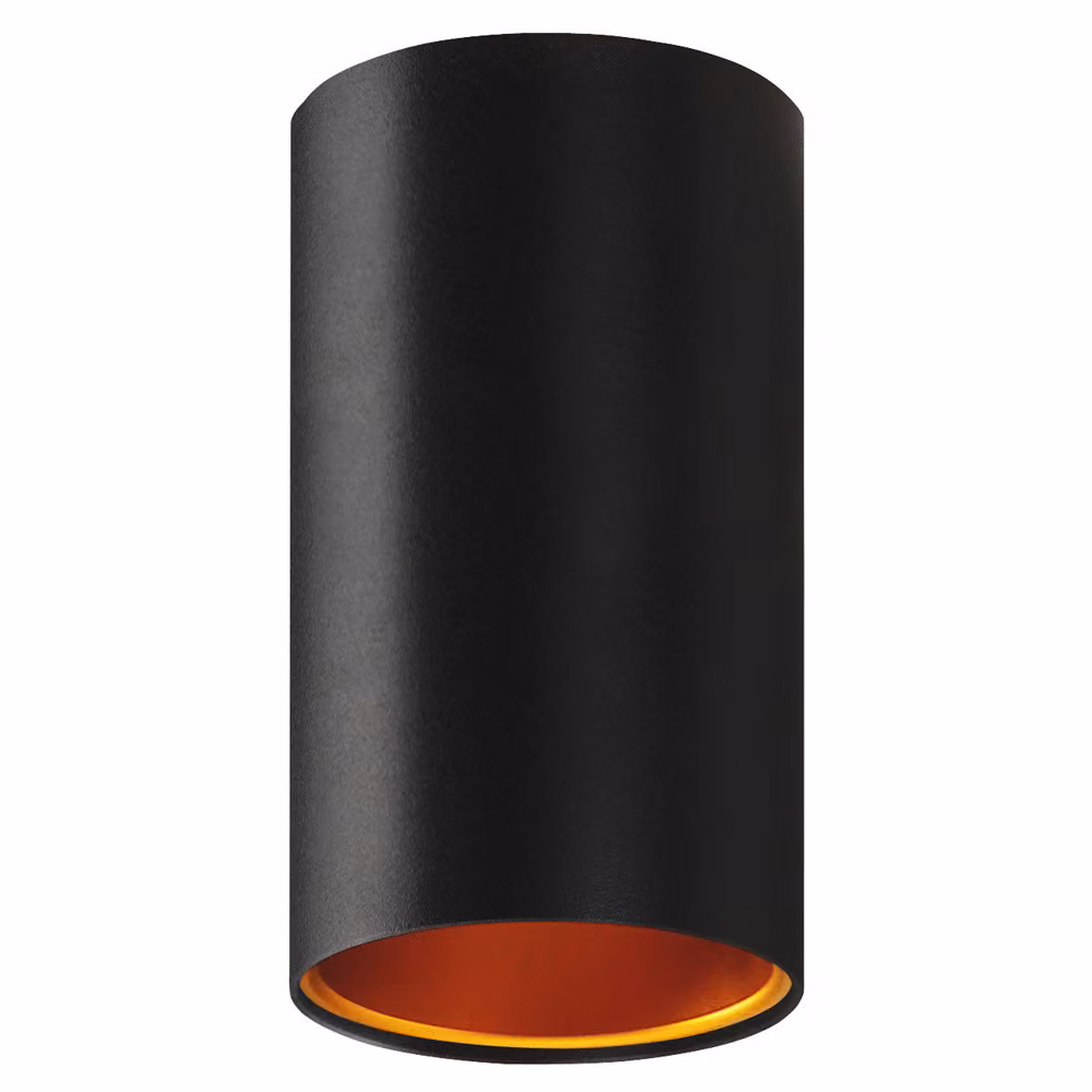 Faretto da soffitto nero D-70mm GU10 IP20 tubo occhio dorato