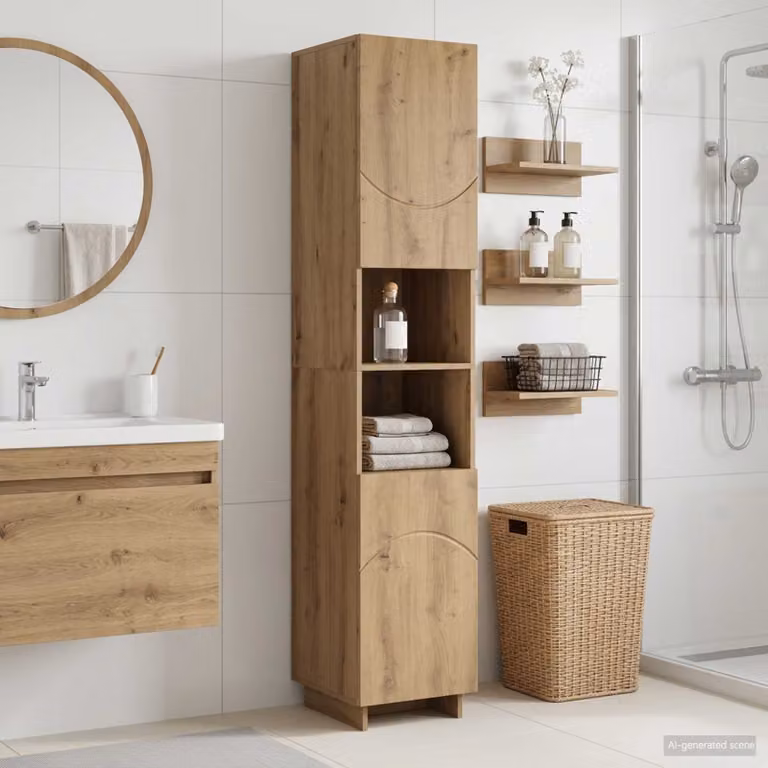 Mobile da bagno vidaXL moderno in legno marrone con ante a battente e ripiani interni L: 36.5 cm, P: 38 cm, H: 180 cm