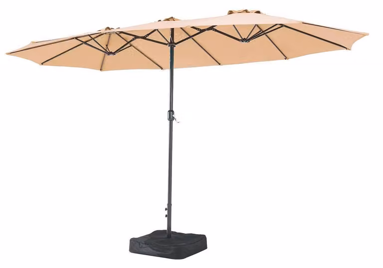 Ombrellone doppio, dimensioni 455x267 cm, protezione UV, manovella, base in metallo, colore crema