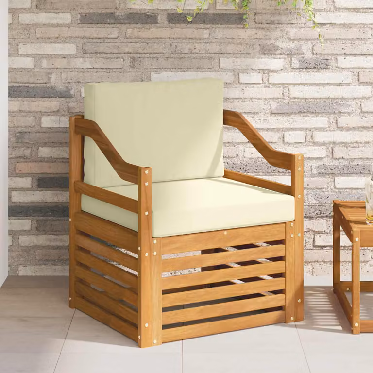 Set di divani da esterno vidaXL in legno di acacia massello e tessuto beige e marrone con cuscini inclusi