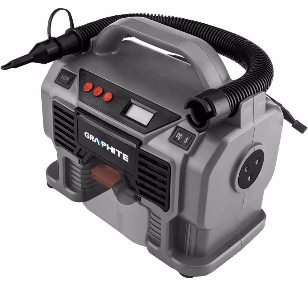 Compressore a batteria GRAPHITE Energy+ 18V senza batteria, tensione di alimentazione (accendisigari) 12 V CC, compressore e pompa, funzione di scarico, potenza nominale