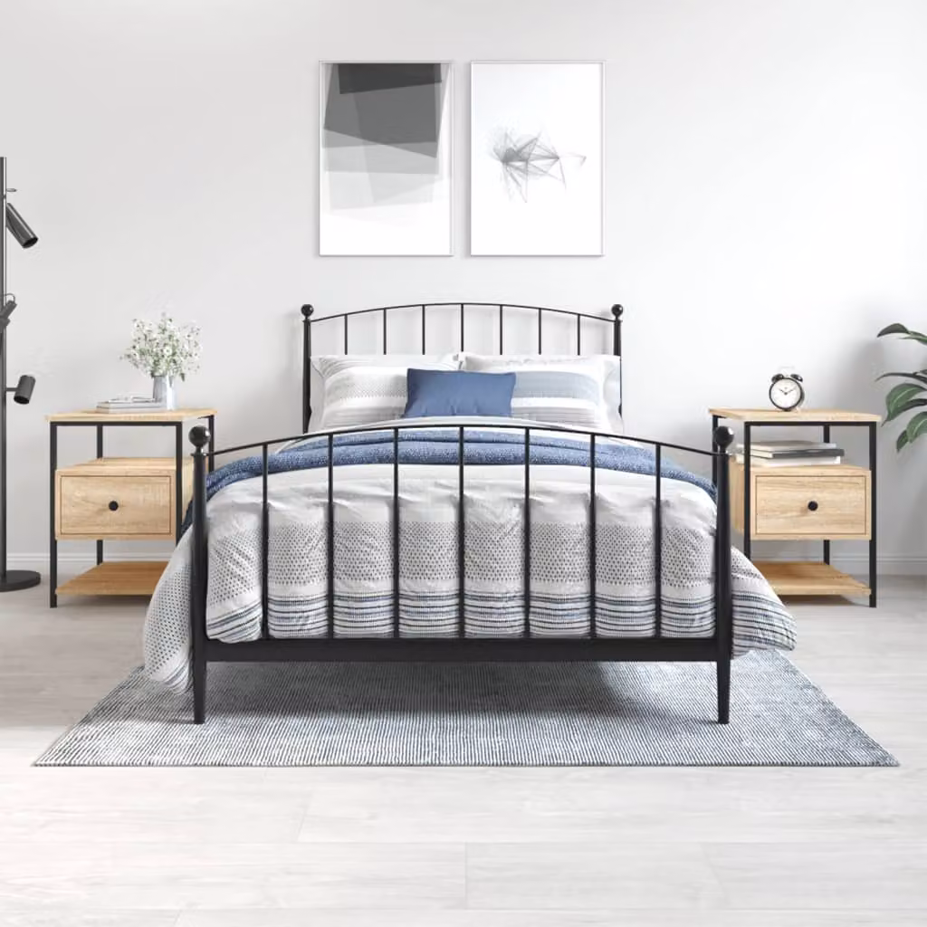 Set di 2 comodini vidaXL in legno multistrato e metallo, colore rovere sonoma, L 40 cm x P 42 cm x H 56 cm