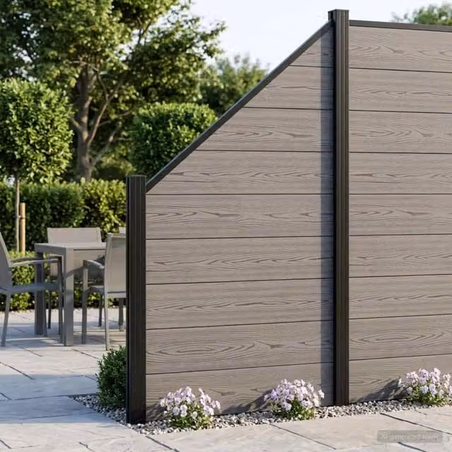 Set di recinzione vidaXL in WPC e alluminio grigio, L: 1138 cm, H: 186 cm