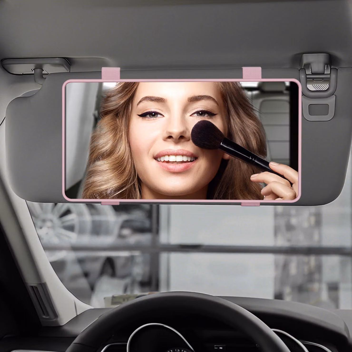 Specchietto per auto, senza illuminazione, color rosa, per parasole, di dimensioni compatte, accessorio per auto