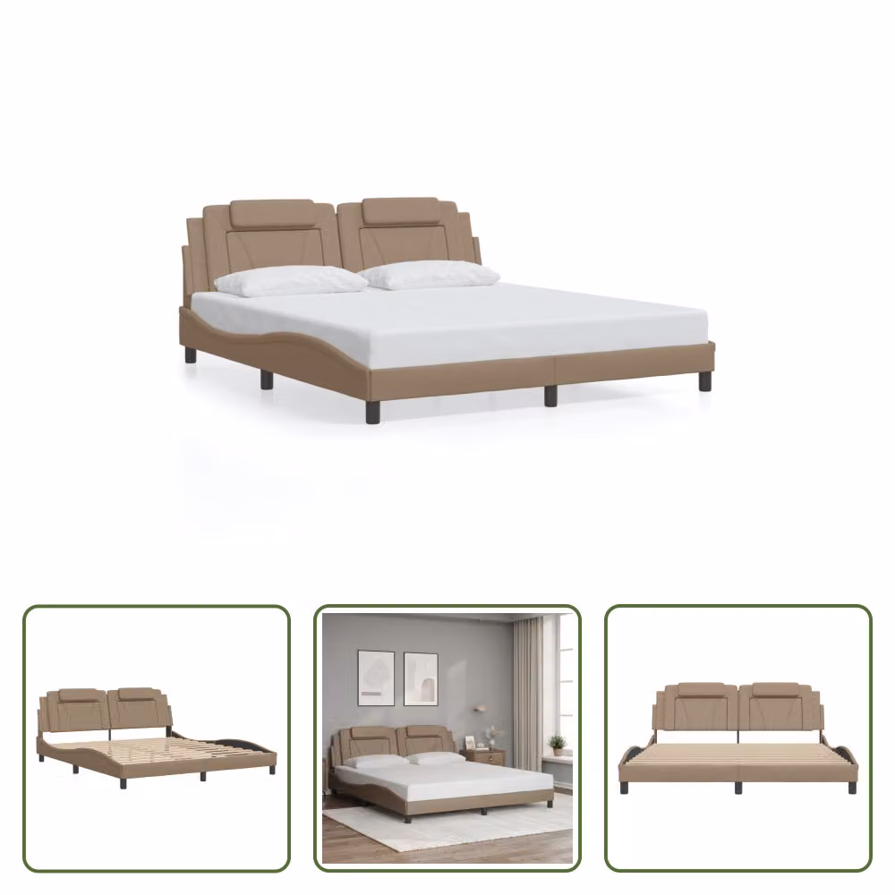 The Living Store Giroletto con testiera cappuccino-marrone 180x200 cm in ecopelle